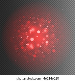 Abstract red bokeh lights and sparkles. Isolated on a transparent background. Empty space for text. Detailed vector illustration. 
