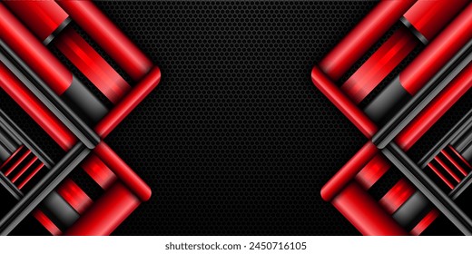 Abstract Red Border Game GUI Banner with Hexagonal Metal Mesh Pattern Backdrop for Gamers and Streamers
