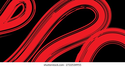 Abstract Red Brush Traçado Onda no fundo preto