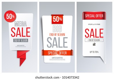 Abstract red bubble speech discount vector. Sale banners and labels collection. 