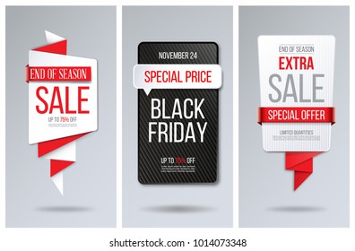 Abstract red bubble speech discount vector. Black friday sale banners and labels collection. 