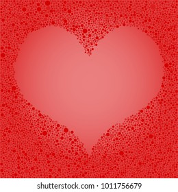 Abstract with Red Bubbles Circle Heart Frame on White Background. Random Dots for your Amazing Design. Heart Banner. Love and Valentine Day.