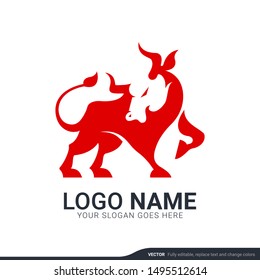 Abstract red bull. Bull logo design. Vector editable logo
