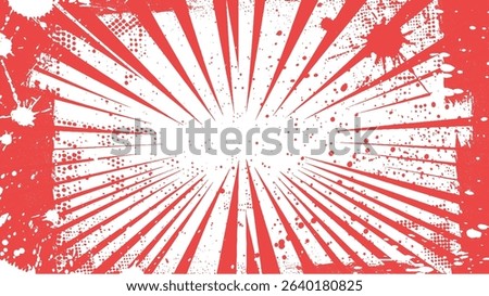 Abstract red burst background with grunge and halftone elements for comic book style designs and retro style