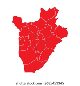 Mapa Abstractas Rojo de Burundi con Ciudades