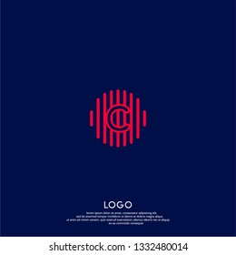 abstract red C logo letter in circle lines shape with dark blue background design concept
