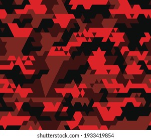 Abstract red camouflage, digital vector template for textiles.