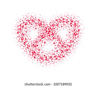 Abstract red carpet, heart romance symbol, isolated petals blizzard vector illustration template.