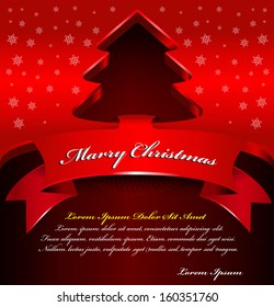 Abstract red Christmas background with 3D tree and stars for card, poster, banner, invitation or flyer