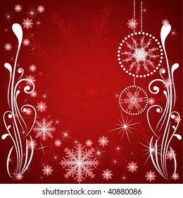 Abstract red Christmas background with balls and snowflake