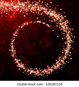 Abstract red Christmas background with spiral of lights. Vector illustration.