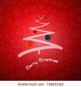 abstract red christmas background with abstract tree and balls 