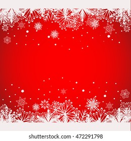 Abstract red Christmas background with white snowflake borders vector template with copy space.