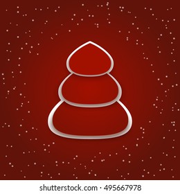 Abstract red christmas tree background with snowflakes