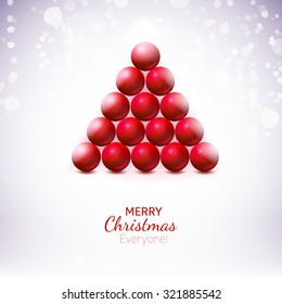 Abstract red christmas tree with greetings to everyone. Holiday X-mas vector card. 