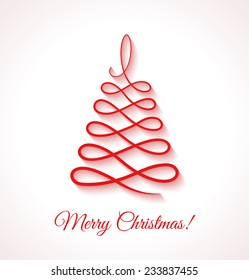 Abstract red Christmas tree on white background. Design elements for holiday cards. Beautiful applique. Vector illustration.
