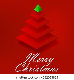 Abstract Red Christmas Tree On Red Background. Abstract Red New Year Tree On Red Background