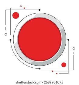 Abstract red circle with futuristic technological elements and geometric shapes.