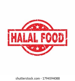 Abstract Red Circle Grungy Halal Food Rubber Stamp Sign Illustration Vector, Halal Food Text Seal, Mark, Label Design Template