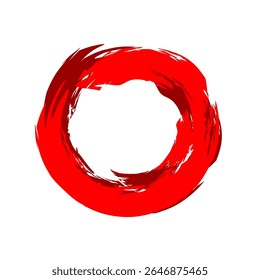 Abstract red circle with rough and dynamic brush or stroke texture, giving a grunge or artistic impression.