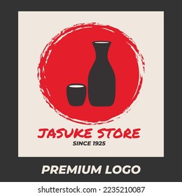 Abstract Red Circle sake logo design Japanese Drink Korea Style Logo Template. Good for company related restaurant and beverages. Vector illustration in flat style modern design.