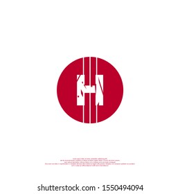 abstract red circle scratched H logo letter simple design concept isolated on white background.
