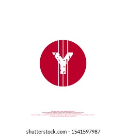 abstract red circle scratched Y logo letter simple design concept isolated on white background.