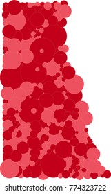 Abstract Red, red Circles background. Random positioning of elements. Creative geometric backdrop. Colored dotted or bubbles design. Vector.White space for text input.