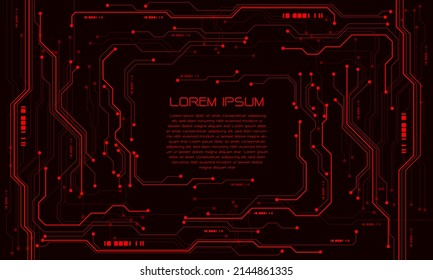 Resumen de la tecnología cibernética de circuitos rojos futurista con diseño de texto simple, moderna ilustración de vector de fondo creativo.