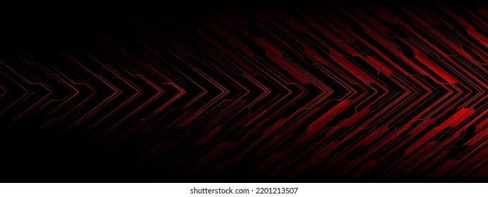 Abstract red circuit power cyber arrow direction geometric black shadow technology design futuristic background vector illustration.
