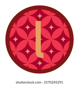 Abstract Red Circular Badge with Decorative Letter “l” and Geometric Starry Pattern for Versatile Creative Projects.