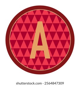 Abstract Red Circular Letter A Design with Bold Gold Lettering and Geometric Triangle Background Perfect for Contemporary Graphic Projects