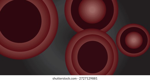 Formas circulares vermelhas abstratas com profundidade e brilho suave em fundo escuro para design gráfico moderno