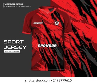 abstract red claw grunge t shirt mockup sport jersey design for football soccer, racing, e sports, running design kit