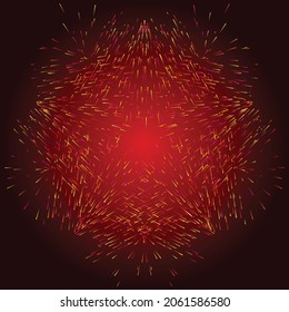 Abstract red color background with particles. 5 corner star on a dark background.