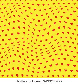  abstract red color love wavy distort pattern on yellow background