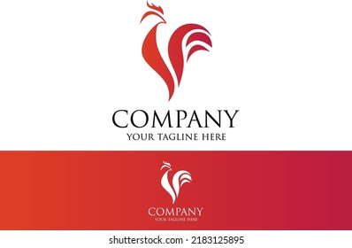 Abstract Red Color Simple Chicken Logo Design