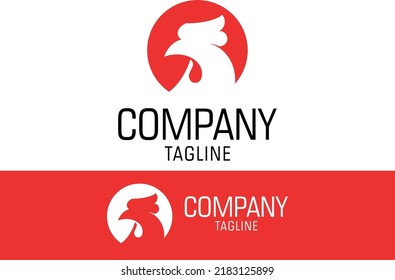 Abstract Red Color Simple Chicken Logo Design