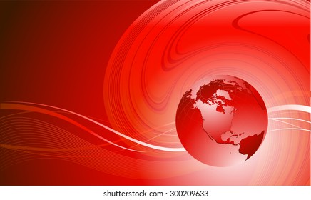 Abstract red color waves with globe. Vector design