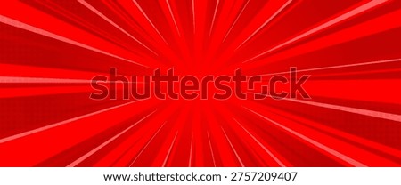 Abstract Red Comic Book Style Sunburst Background with Dynamic Speed Lines and Halftone Dot Pattern, Vibrant Retro Manga Backdrop for Superhero Promotion and Sale Banner Design