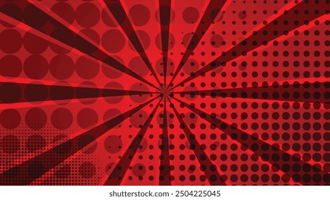 abstract red comic sunburst background with graphic halftone dot decoration