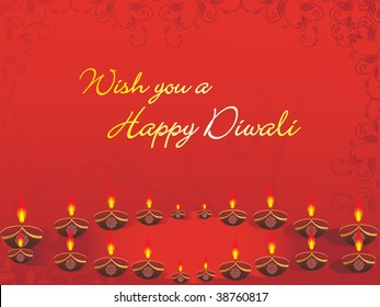 abstract red creative artwork border background with collection of diya
