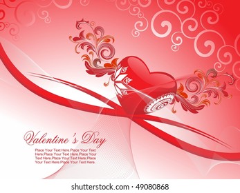 abstract red creative artwork, wave background with romantic heart