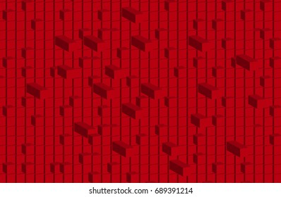 Abstract Red Cube Blocks Wall Background. 3d Render Illustration