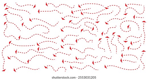 Ícone de seta pontilhada curva vermelha abstrata ilustração de conjunto de vetores.