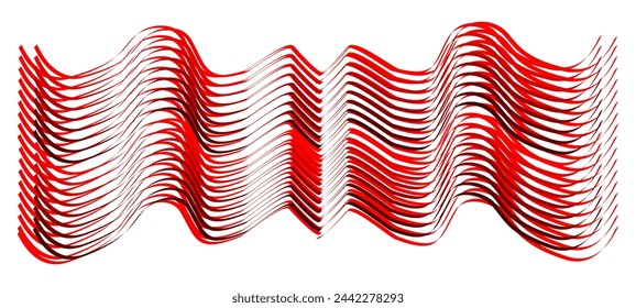 Abstract Red Curved wave lines isolated on white background. Design element for technology, science, music or modern concept