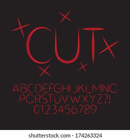 Abstract Red Cut Alphabet and Digit Vector