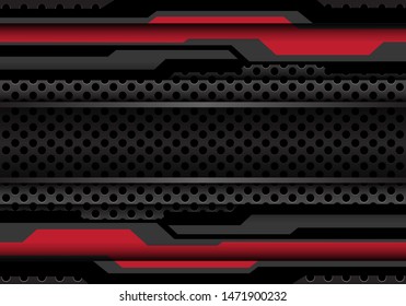Abstract red dark grey polygon cyber on circle mesh pattern design modern futuristic technology background vector illustration. 