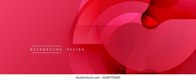 O design vermelho abstrato apresenta curvas em camadas. Óculos de gradiente criam profundidade, estética moderna. O texto lê o design do plano de fundo. Composição simples e vibrante.
