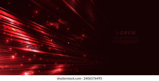 Abstract red diagonal lines lighting effect dot neon light sparkle on dark red background. Vector illustration